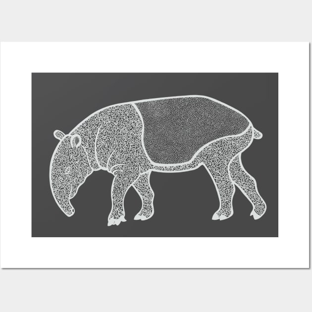 Malayan Tapir Ink Art - cute animal design - dark colors Wall Art by Green Paladin